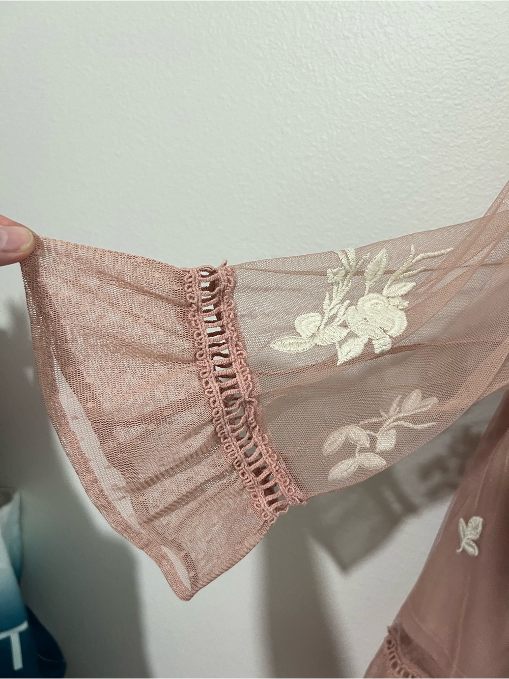 Suzanne Betro Dusty Rose Mesh Tunic with Ivory Floral Appliqué - Picture 3 of 13